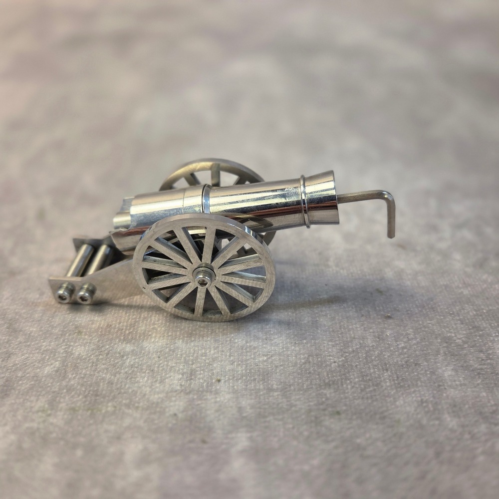 Miniature Stainless Steel Cannon Model Desktop Replica with Instruction Manual